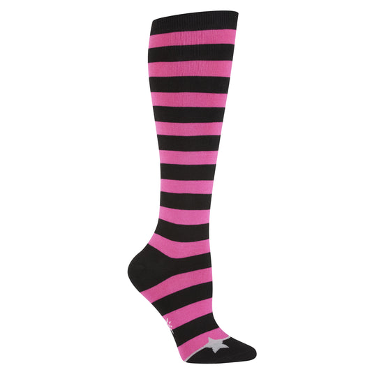 Sock It To Me Women's Knee High Socks - Bright Pink & Black Striped
