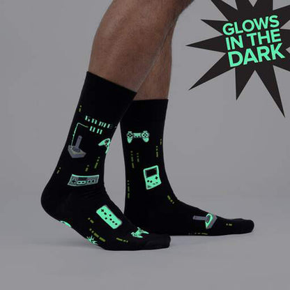 Sock It To Me Men's Crew Socks - Game On (Glow in the Dark)